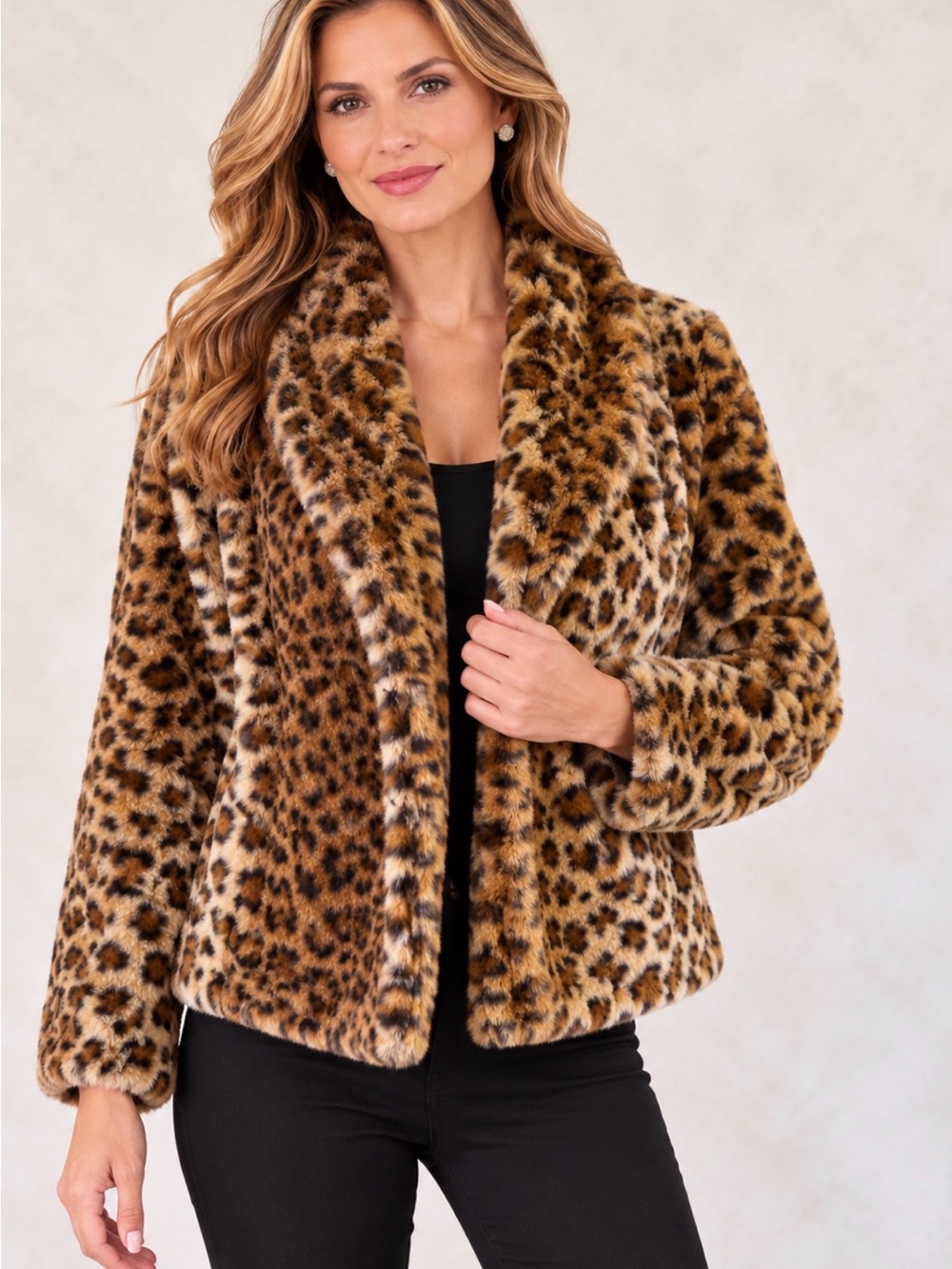 Wild Fable Leopard-Print Faux Fur Teddy Jacket in Tan & Brown Size Medium